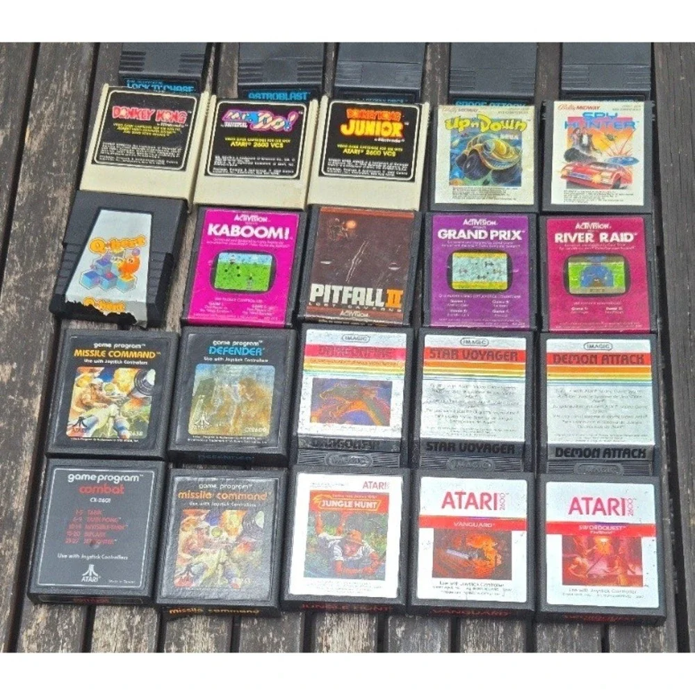 Vintage Atari 2600 Jr Console Bundle Untested, 29 Games, OEM Controller
